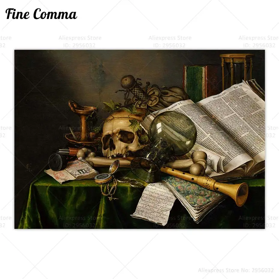 Vanitas Still Life with Books and Manuscripts and a Skull Evert Collier Vintage Poster Antique Wall Art Canvas Print Home Decor