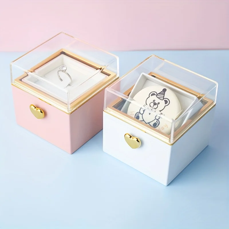 Creative Bear Flip Ring Box Creative Surprise Jewelry Box Mini Cake Automatic Flip Ring Case for Girlfriend Gift Surprise Box - view 5