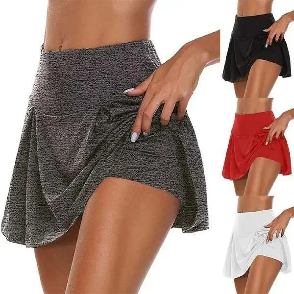 2024 Tennis For Women Dance Fitness Solid Sports Skirts Female Tennis Running Skort Active Athletic Yoga Fitness Skirt Short