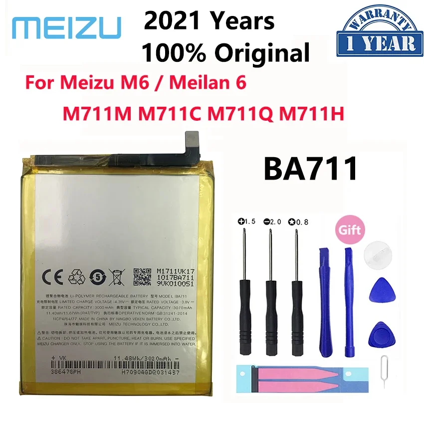 100% Original 3070mAh BA711 Battery For Meizu M6 Meilan 6 M711M M711C M711Q M711H  Mobile Phone Batteries Bateria