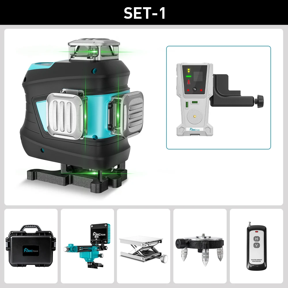 Imagem -06 - Nível Laser com Detector Laser Alta Precisão 16 Linhas Linha Cruzada Auto-nivelante Ferramenta com Controle Remoto e Base Decteam4d