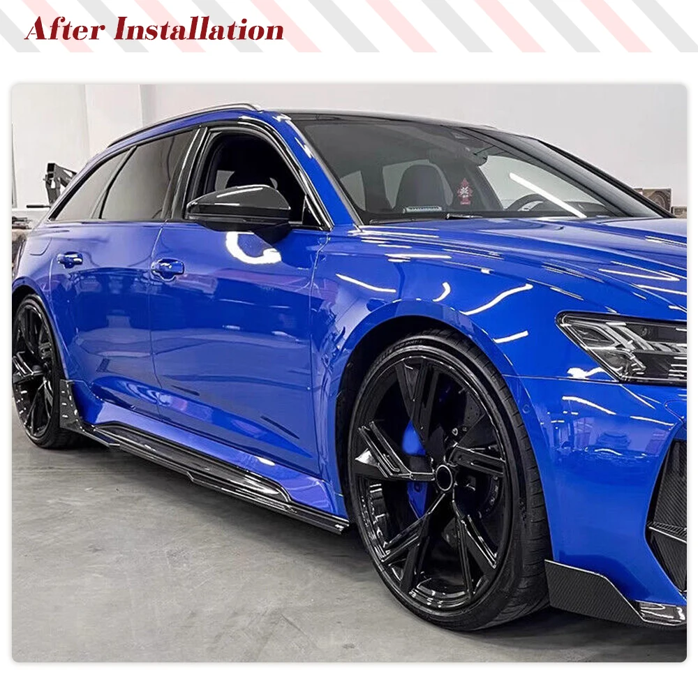 Dry Carbon Car Side Skirts Lip Spoiler For Audi RS6 RS7 C8 Avant 2019-2021 Car Side Bumper Diffuser Lip Extension Protector