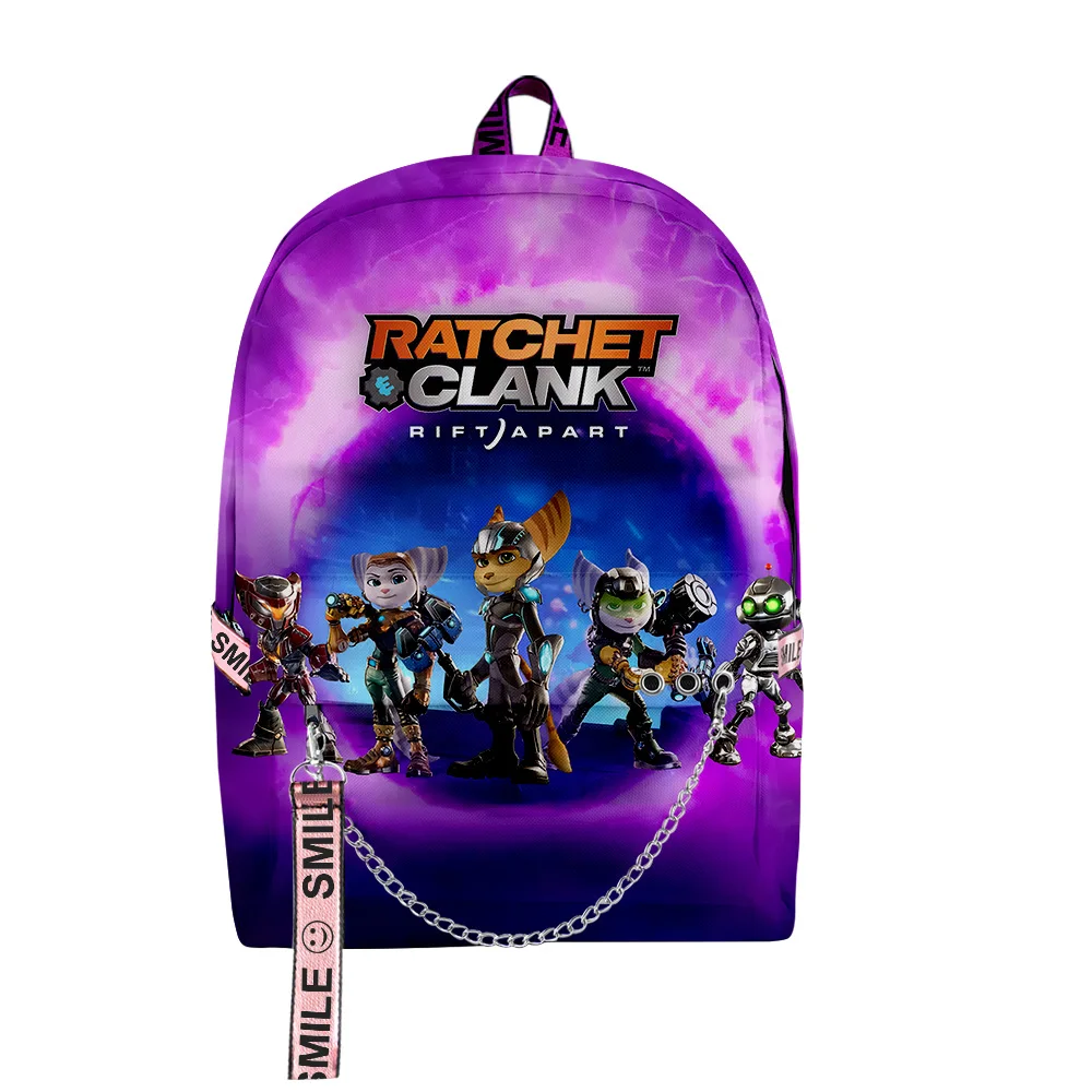 Ratchet & Clank Rift Apart 2023 New Cartoon Backpack Zipper Rucksack Casual Style Harajuku Schoolbag Unique Travel Bag