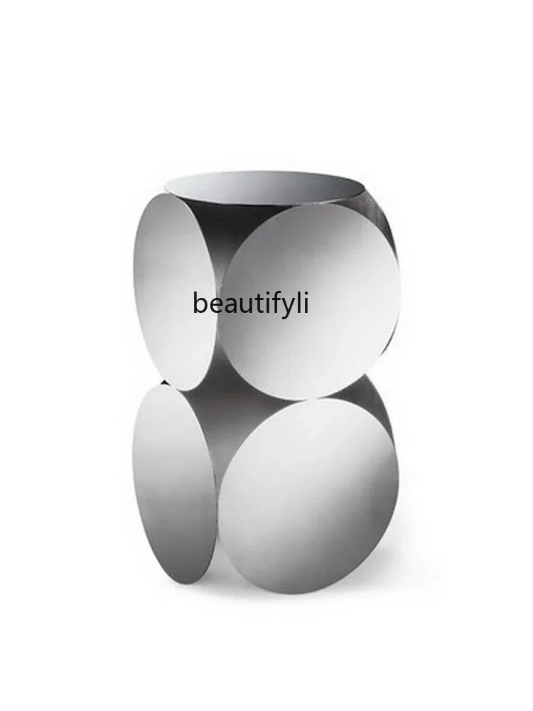 007 Champagne gold stainless steel simple bedside table small coffee table living room sofa edge small round table
