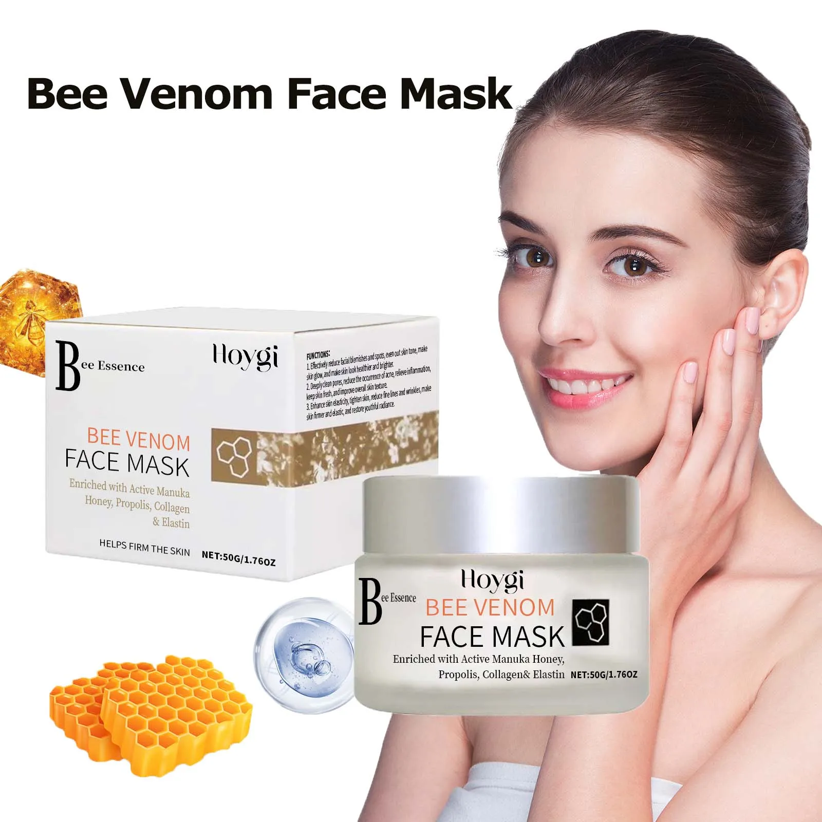 Propolis Facial Mask Moisturizing Brightening & Pore Purifying Soothing Bee Venom Firming Skin Facial Care Mask Nourishing