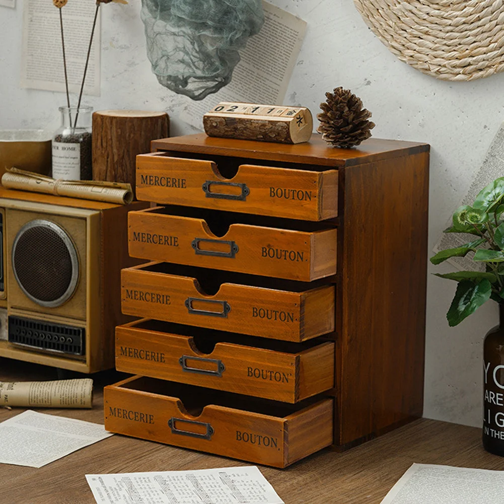 Rustic 5-Drawer Wooden Organizer Box