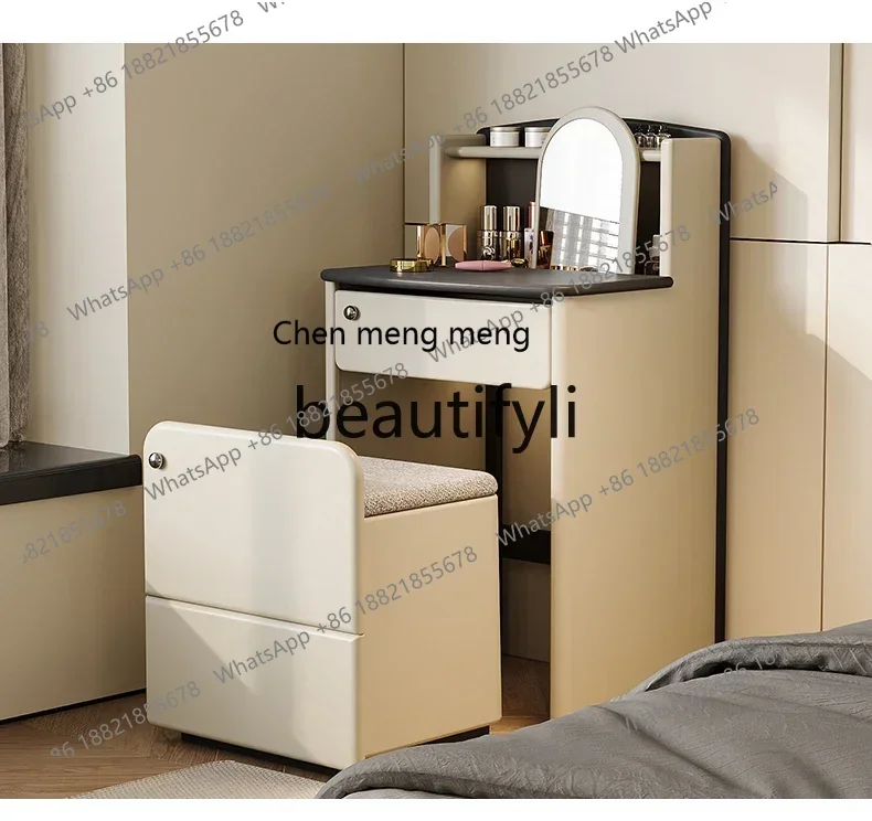 xz1Cream wind solid wood small dresser modern simple bedroom makeup table bedside storage cabinet integrated