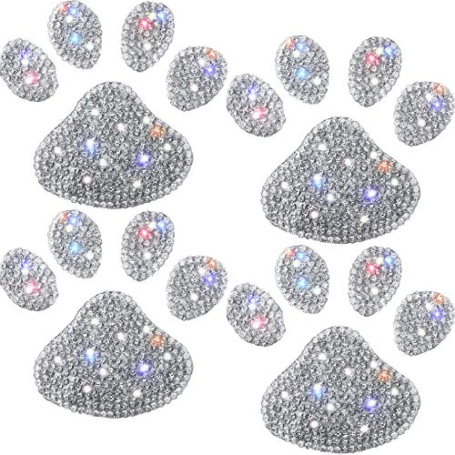 

4 Pcs Bling Paw Print Car Decal Dog Paw Print Stickers Bling Rhinestone Decoration Rhinestone Decals Stickers for Car Bumper Wi