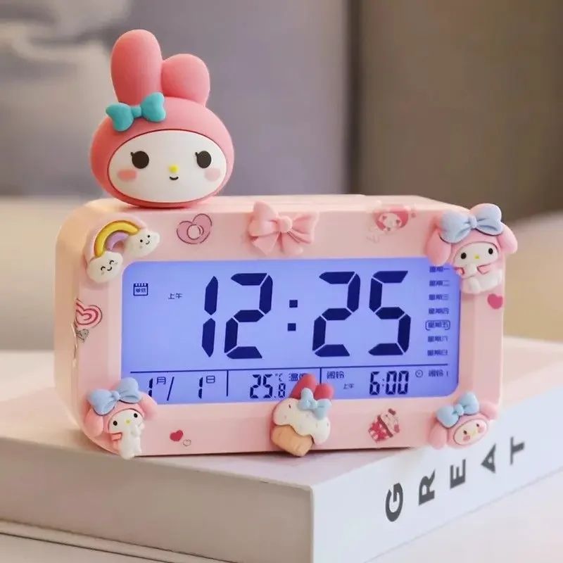 Sanrio anime Kuromi My melody Pochacco electronic alarm clock desktop cute cartoon new girl home multifunctional clock gift