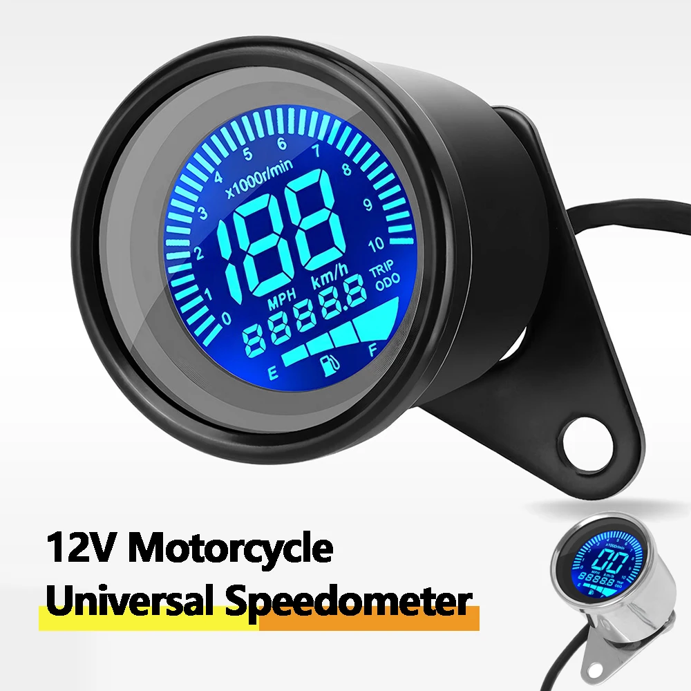 

Universal Motorcycle Speedometer LCD Digital Odometer 199kmh/mph Hour Meter Tachometer for Honda Yamaha Motor Fuel Speedometer