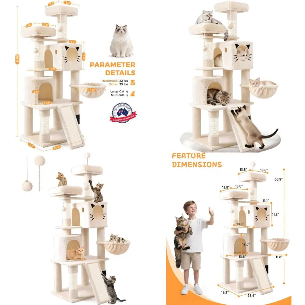 

Large Multi-Level Cat Tree Tower with Sisal Scratching Posts, Hammock, and Perches for Modern Indoor Cats