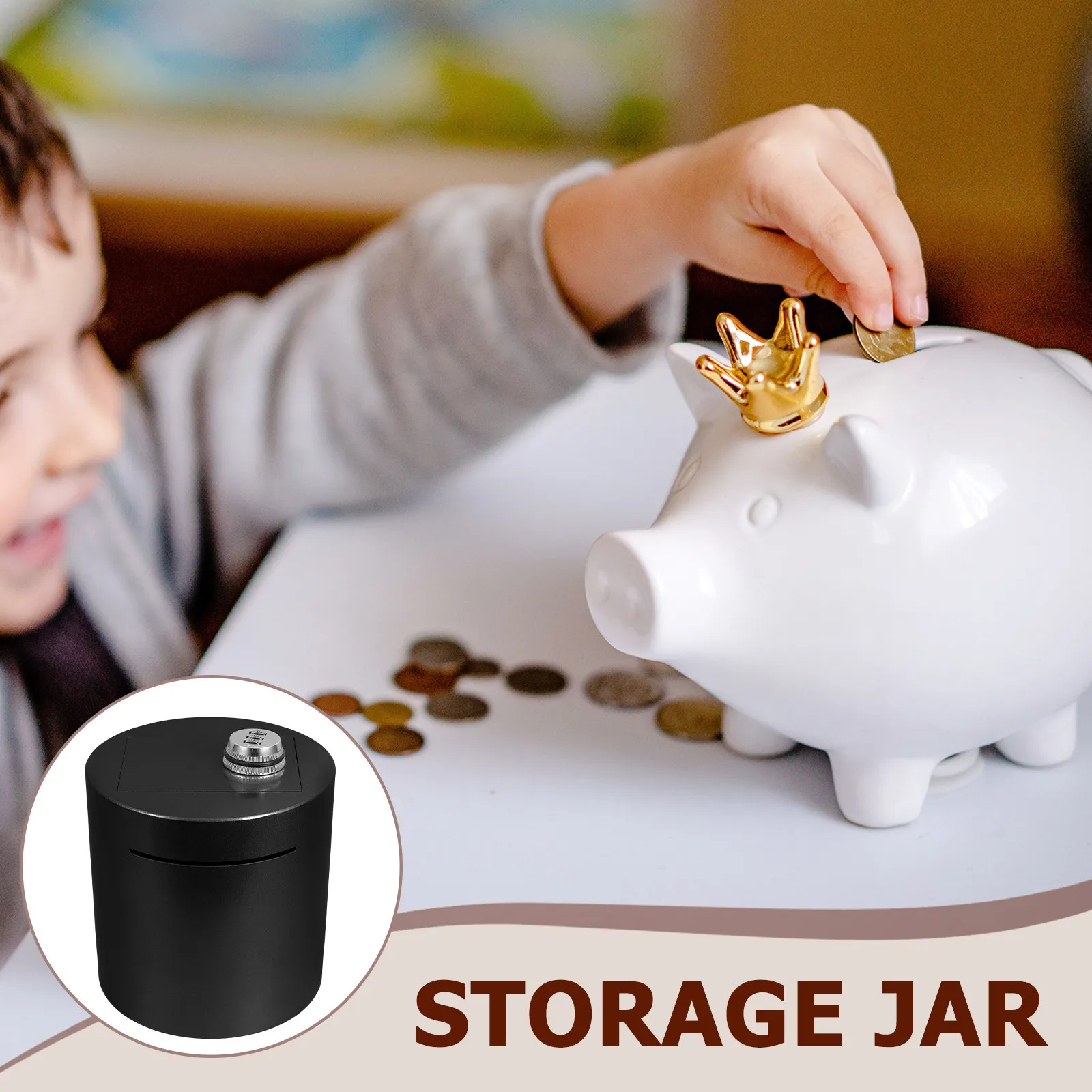 

Elegant Gold Cylinder Metal Piggy Bank Unbreakable Iron Savings Bank for Adults Password Lock Coin Container Desktop Decorative