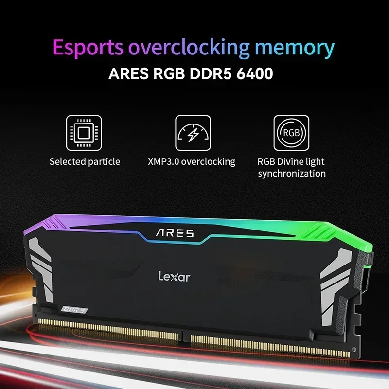 Lexar ARES RGB DDR5 RAMs 6400MHZ/7200MHZ Gaming Overclocked Memory Stick Desktop PC Memory Kit 32GB(16G×2) Hynix Adie Particles