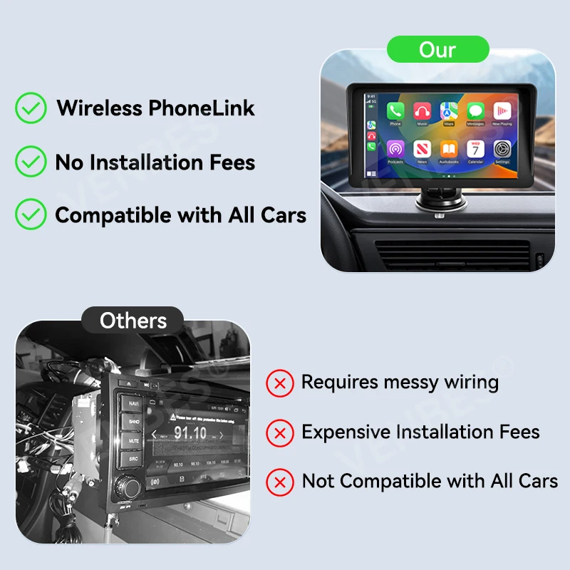 VENBES 6-inch autoradio Carplay Android Auto Mirrorlink IPS touchscreen USB WIFI FM Type-c achteruitrijcamera