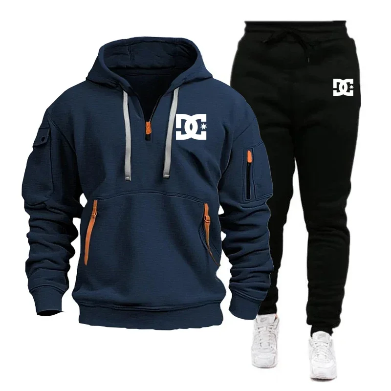 

Autumn and winter casual jogging set for men: 2-piece Large S-3XL zipper multi-pocket set, pullover and sweatshirt