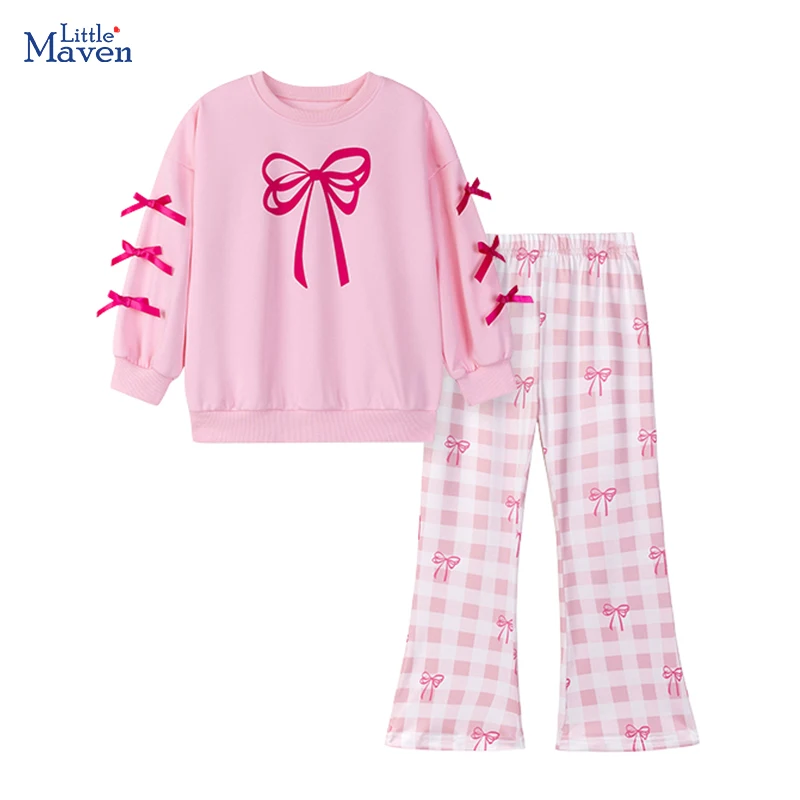 Little Maven Kinderkleidungsset, Kinderkleidung, Kleinkind, Mädchen, 2025, Herbst, Frühling, Cartoon, Schleife, Outfits, Oberteil + Hose, Sets