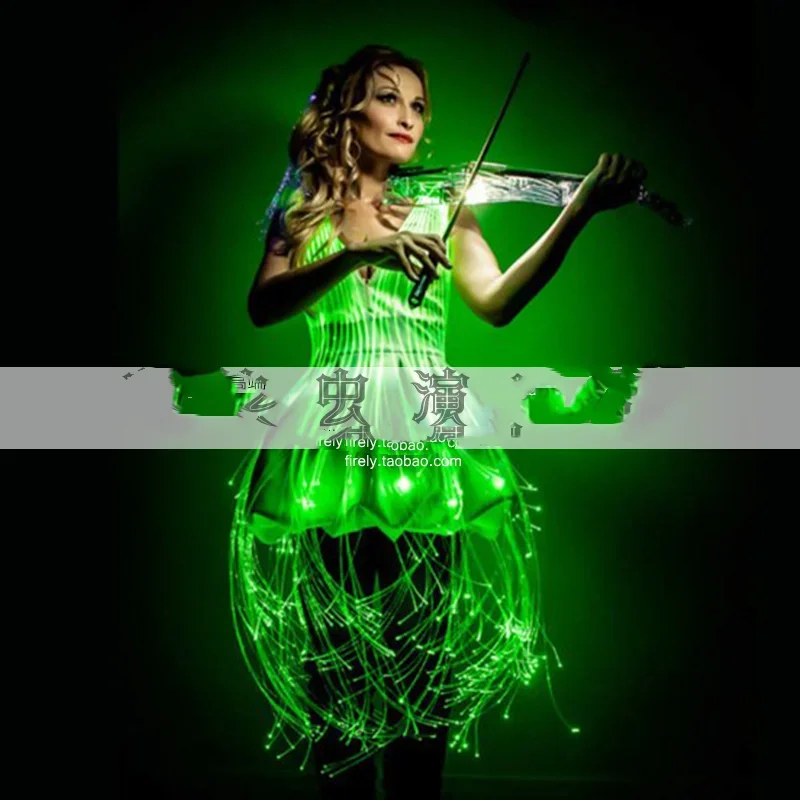 

New Music festival dress light up cloth gogo atmospheric costume green fiber skirt LED luminous customized Oscar show