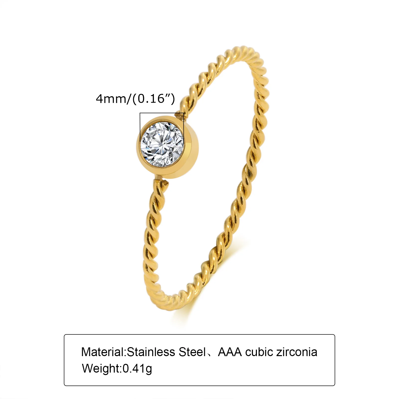 Minimalistische waterdruppel witte zirkoon damesring, Wave Drop roestvrijstalen ring, 18K vergulde waterdichte luxe sieraden