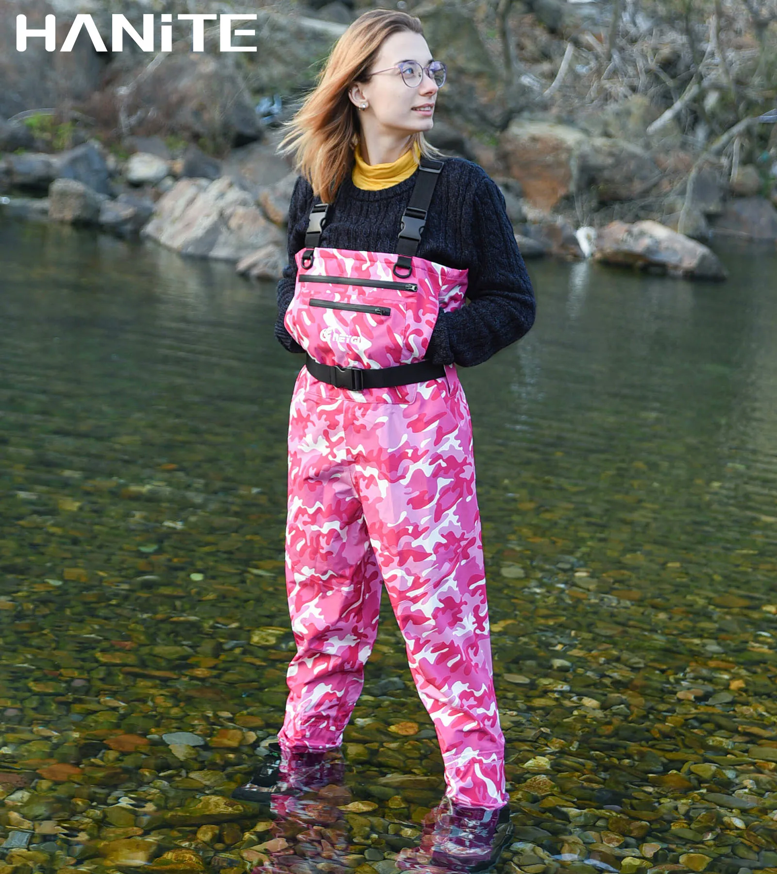 NeyGu Women Quick-Drain Waterproof and Breathable Chest Wader with 4mm Neoprene Stocking Foot for Fishing and Hunting PinkCamo