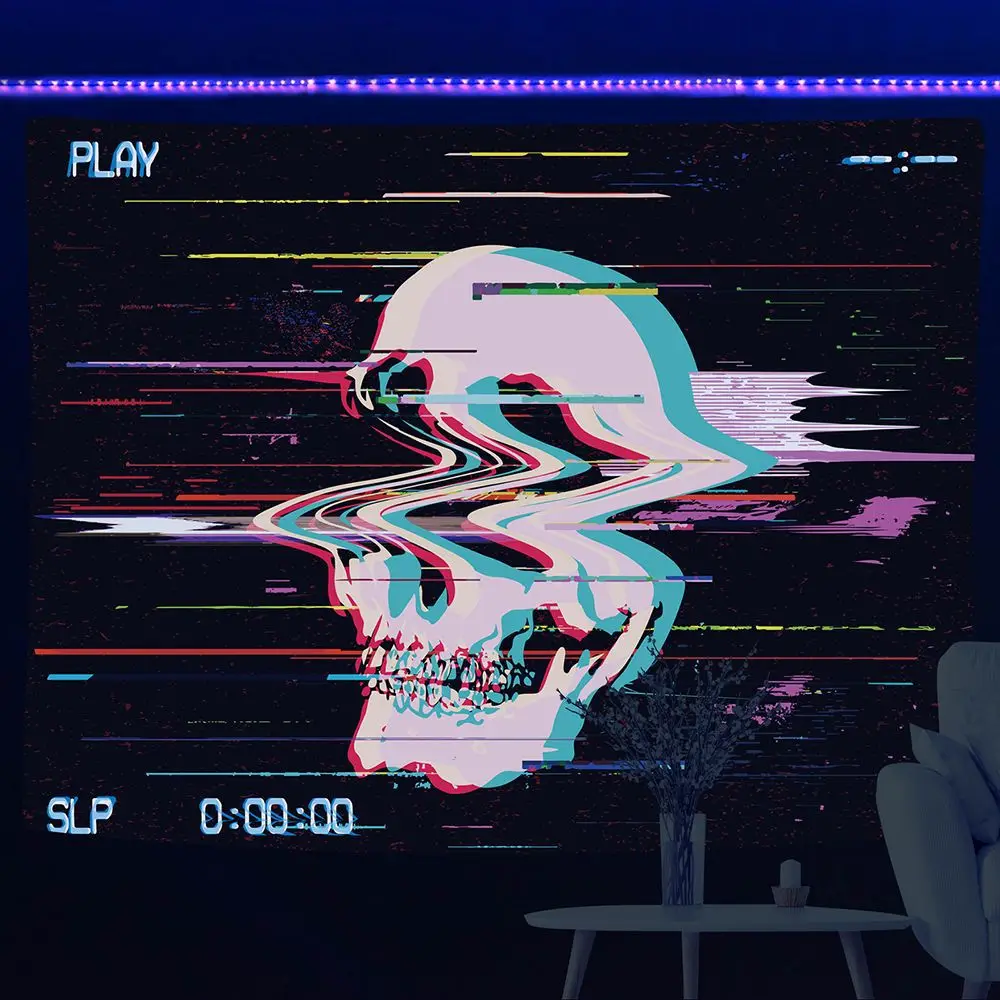 아프리카 흑인 여성 형광 태피스트리 황금 태양 달 벽 교수형 환각 Trippy 해골 요술 태피스트리 침실