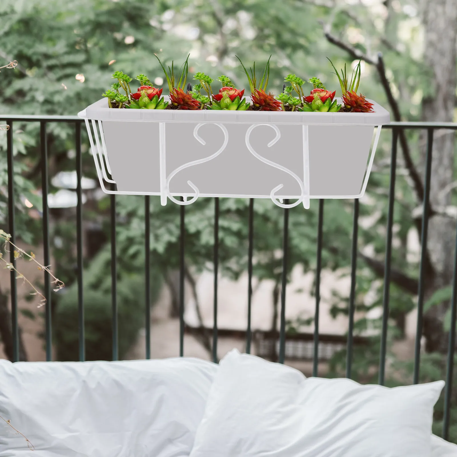 1Pcs Heavy-Duty Iron Flowerpot Hanging Rack Square Design Space-Saving Garden Balcony Yard Fence Planter Bracket Hanging Bonsai