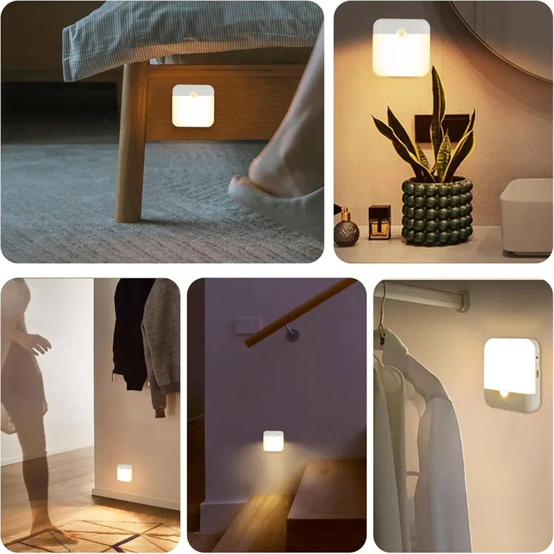 Magnetic LED Motion Sensor Night Light Portable Rechargeable Battery Cabinet Light Mini Activated Lamp for Indoor Stairs Hallway
