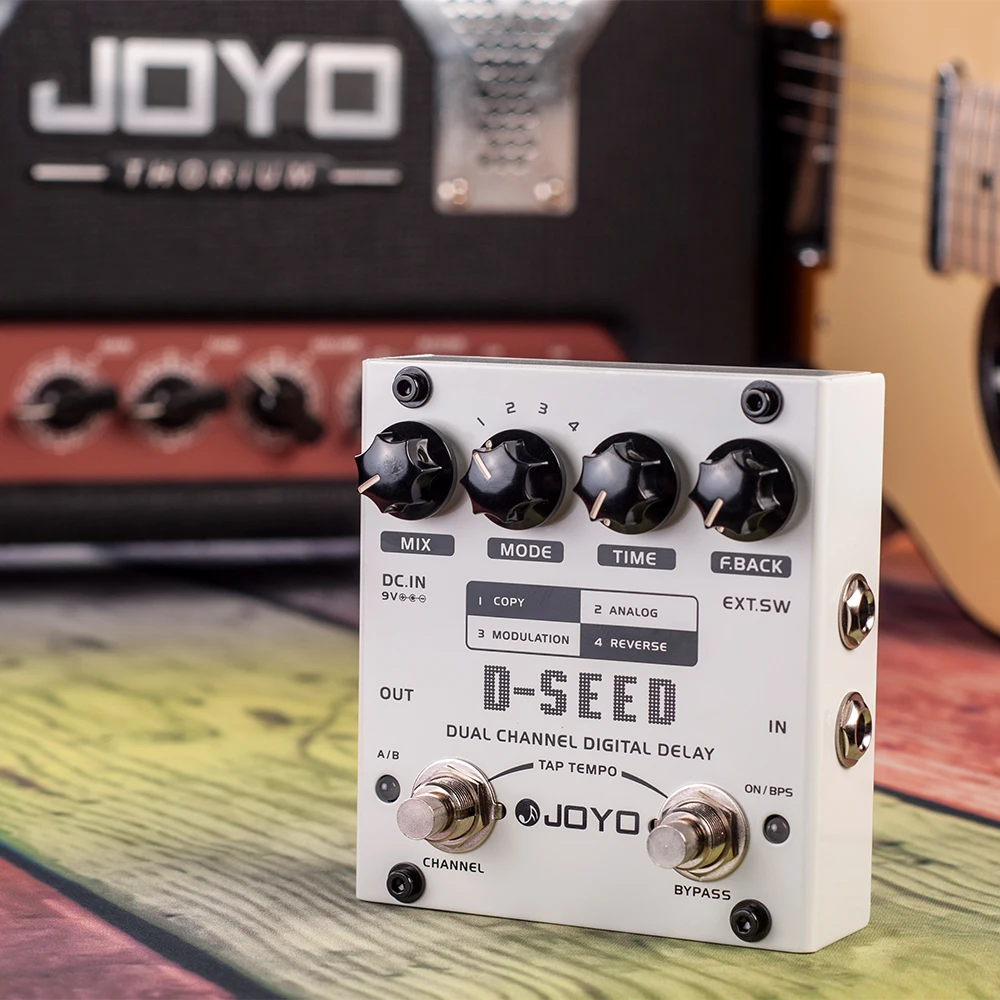Pedal de Guitarra con Delay JOYO D-SEED con Looper, Salida Estéreo de Doble Canal, 4/8 Modos de Delay, Tiempo de Delay Máximo de 2 Segundos en Tap Tempo