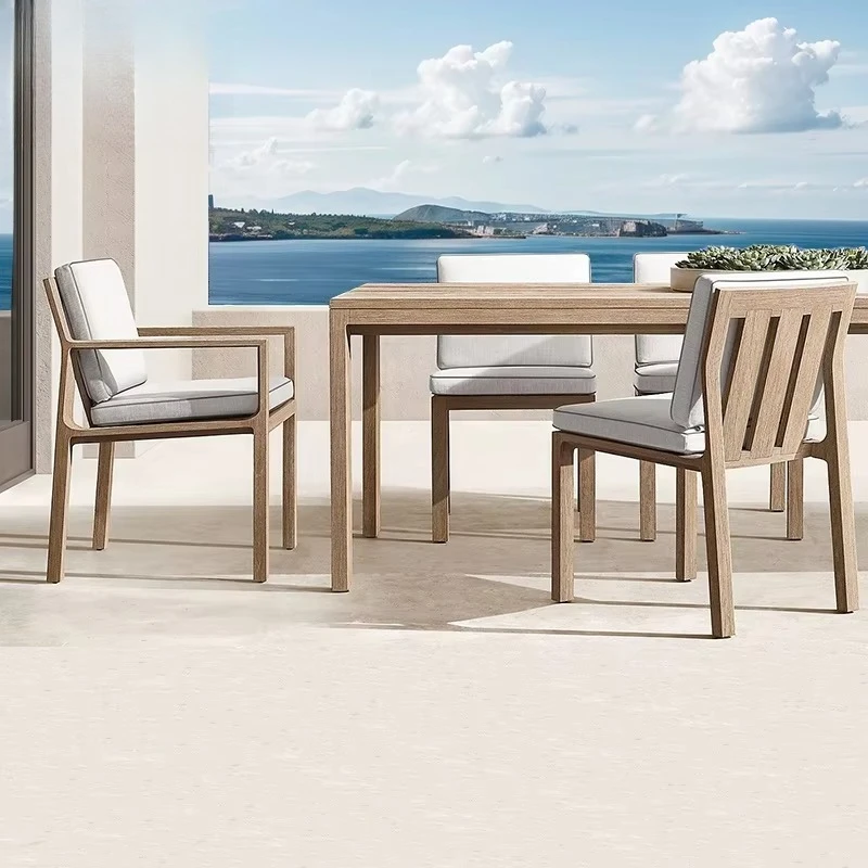 

Hotel Villa Wooden Dinning Outdoor Patio Furniture Garden Set Teak Wood Dining Table and Chair Set