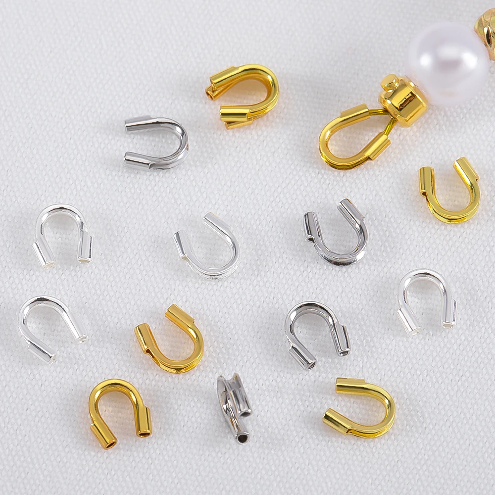 10pcs 20Pcs 50pcs 18K Plated Brass Wire Guard Guardian Protectors Loops U Shape Clasps Connector DIY Jewelry Making Accessories
