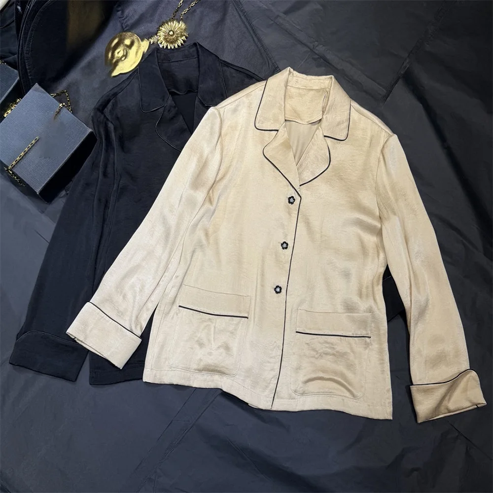 2026 Women's 2-Piece Set Shirt + Pants, Satin Fabric, Loose Fit, Casual Style, New Style, Elastic Waist, Cardigan + Pants Set