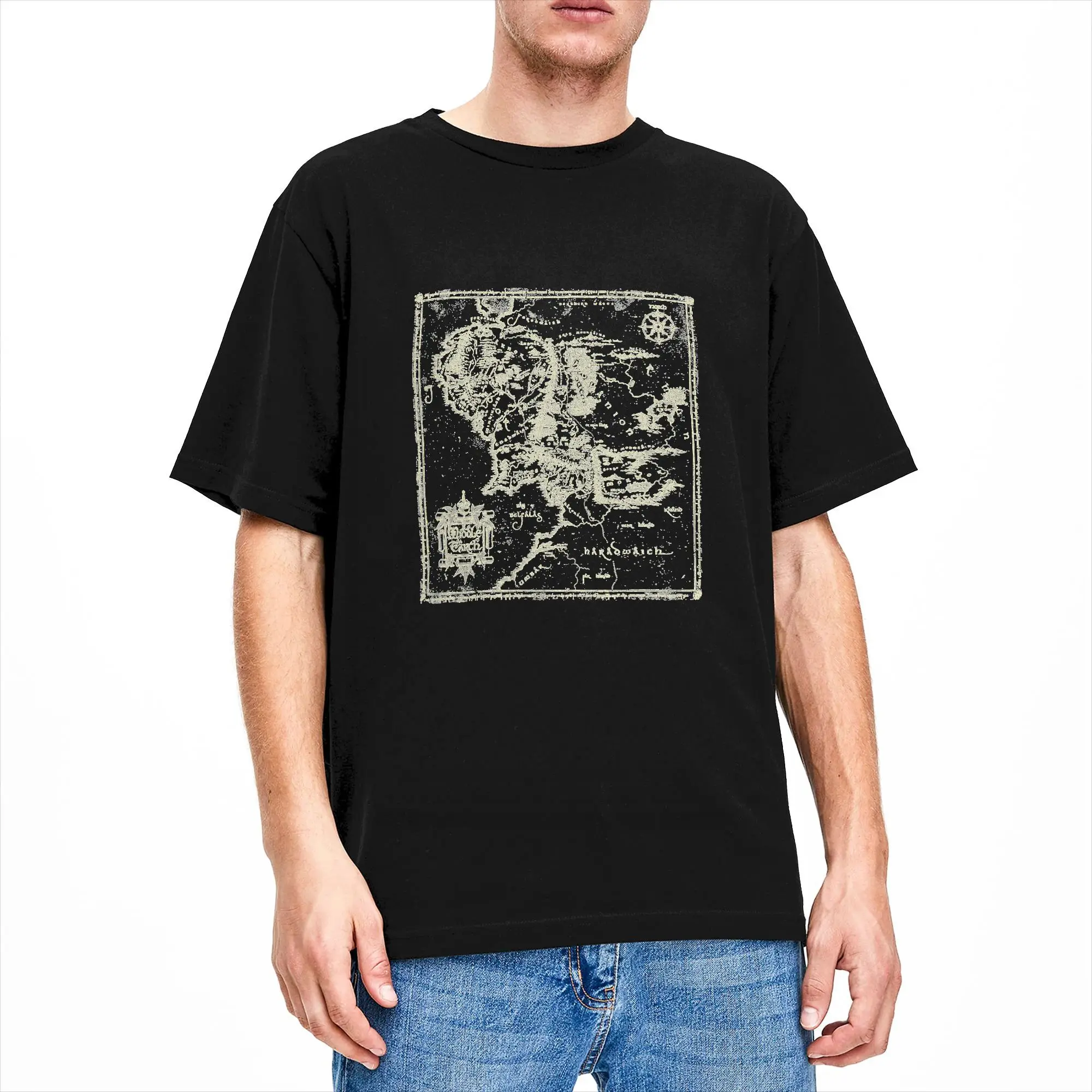 LOTR Map of Middle Earth T-Shirts for Men  Casual Cotton Tee Shirt Crew Neck Short Sleeve T Shirts Unique Clothing