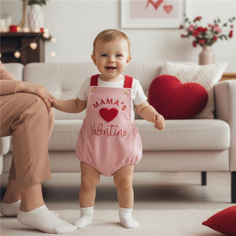 

Infant Baby Girl Valentines Overall Romper Newborn Infant Baby Girl Heart Letter Sleeveless Jumpsuit Cute Spring Clothes