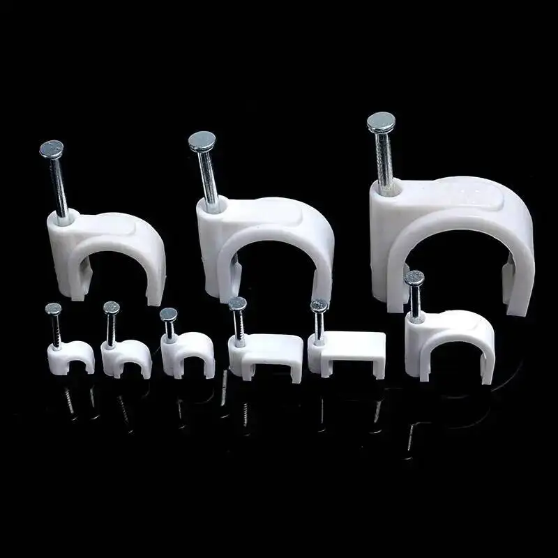 1000Pcs 4mm White Round Steel Nail Cable Wire Wall Hanging Screw Clips Cable Clips