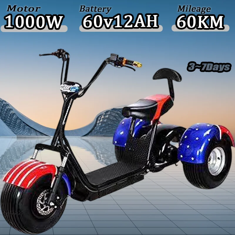 Electric Scooter 3 Wheel Capacity Powerfully Long Range Adult Tricycle Electric Tricycle 1000W 60V 12AH 12 Inch Mobility Scooter