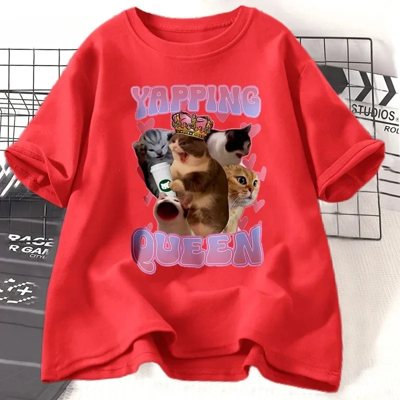 Yapping Queen Engraçado Gato Meme Camiseta Gatos Irônicos Camiseta Gatos Bonitos Impressão Camiseta Presente para Yapper Namorada Mulheres Roupas