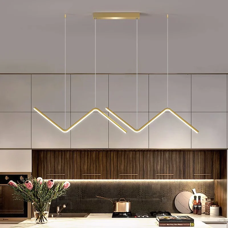 

Modern LED Pendant Light Nordic Simple Lines Gold Black Hanging Lamp For Living Dining Room Kitchen Suspension Luminaire Fixture