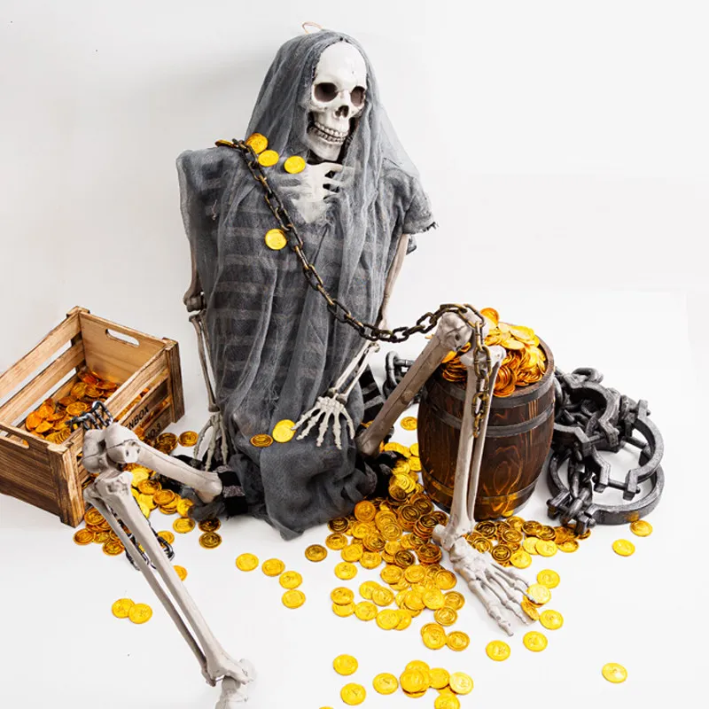 Skull props, mummy skeletons, halloween decorations, haunted house ornaments, simulated plastic secret room horror scene
