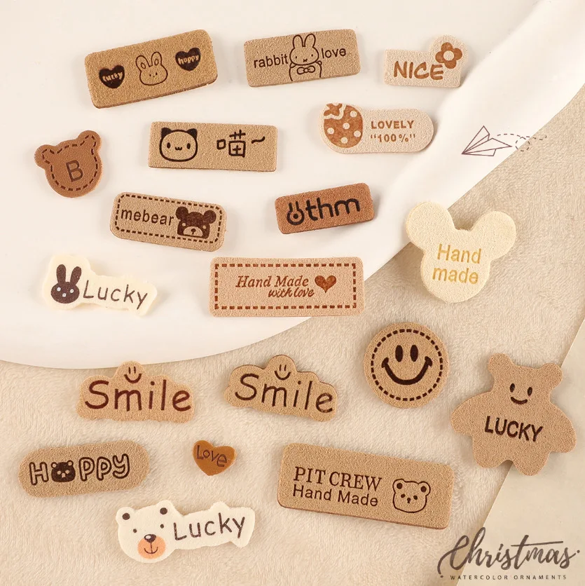 19PCS/SET Smile Love LETTER Labels for Clothing Yarn Ball Hand Made Leather Labels Sewing Tags on Hats Knitted Sewing Accssories