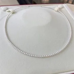 18K Solid Gold Natural Akoya Real 3-4mm Pearl Mini White Necklace Fine Jewelry Sweater Chain Simple Women Free Shipping