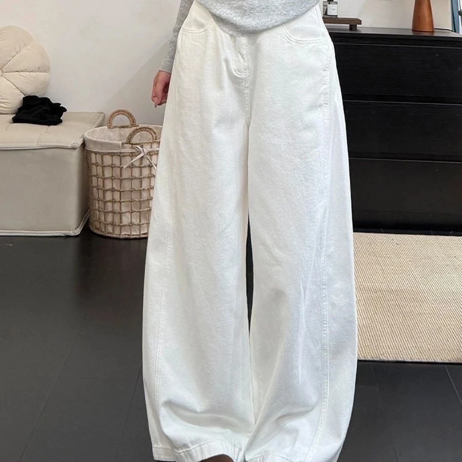 White high waisted Jeans 2026 Spring Autumn New Loose Curved knife Wide leg Trousers Women's Denim Casual Straight leg Pants