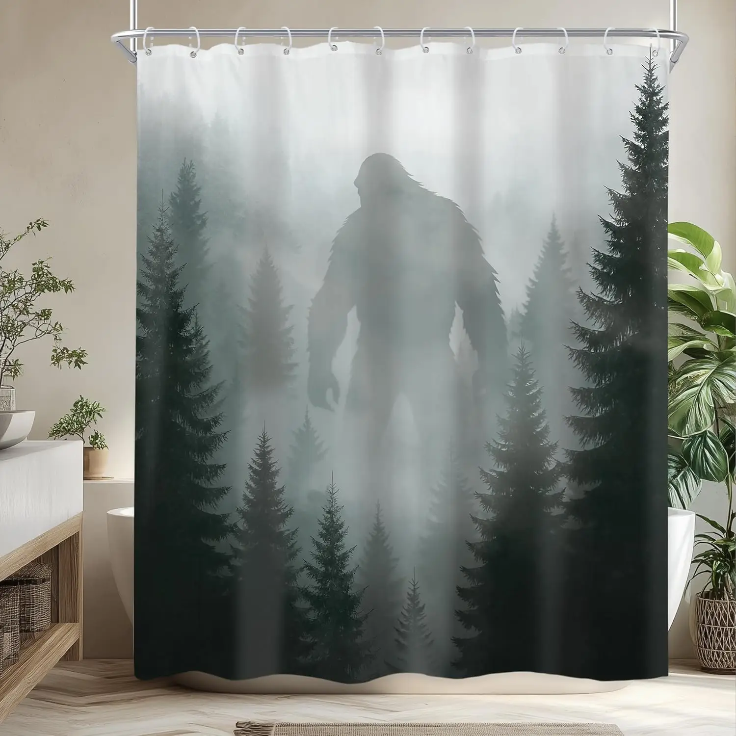 

Занавеска для душа Bigfoot Forest с принтом загадочного Сасквоча для декора ванной комнаты на открытом воздухе