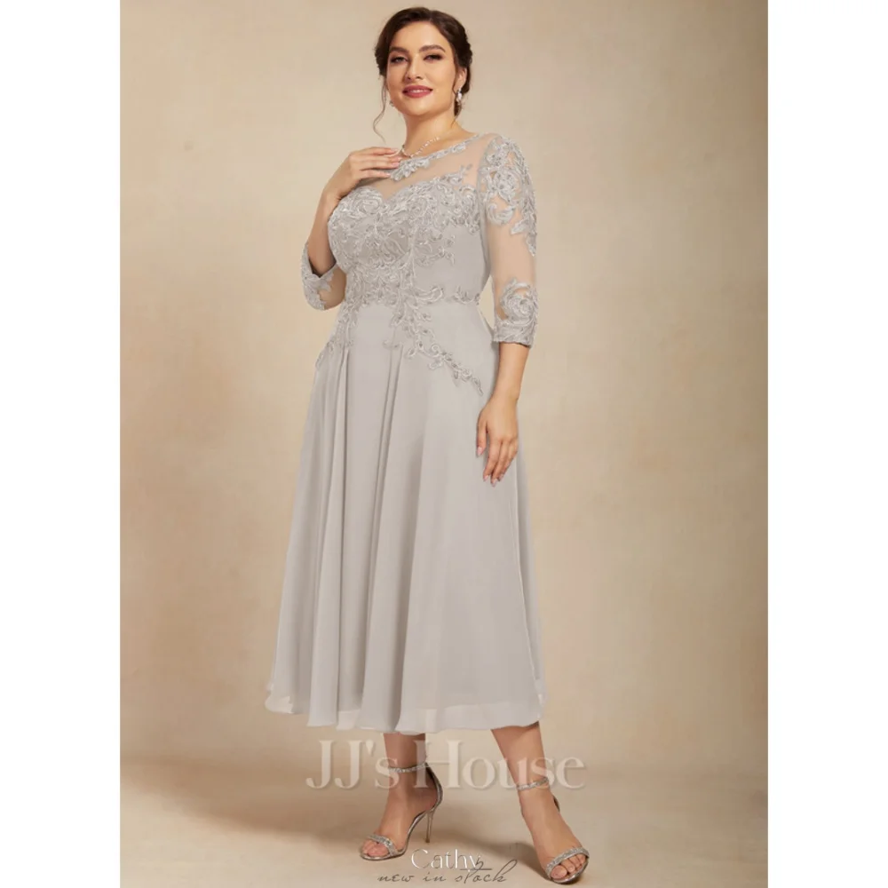 Cathy Champagne Flowers Embroidery Wedding Dresses A-line Chiffon vestidos de noche Mom Pretended Customized Formal Evening 2024