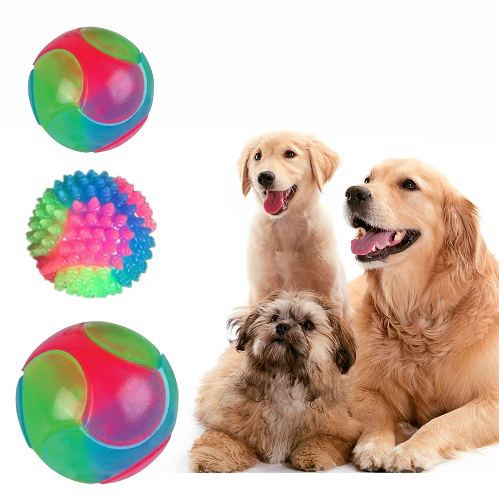 Fun Pet Toys Small Dog Flash Ball Dog Toys Ball TPR Three Color Glowing Elastic Ball Dog Training Throwing The Ball Dogball