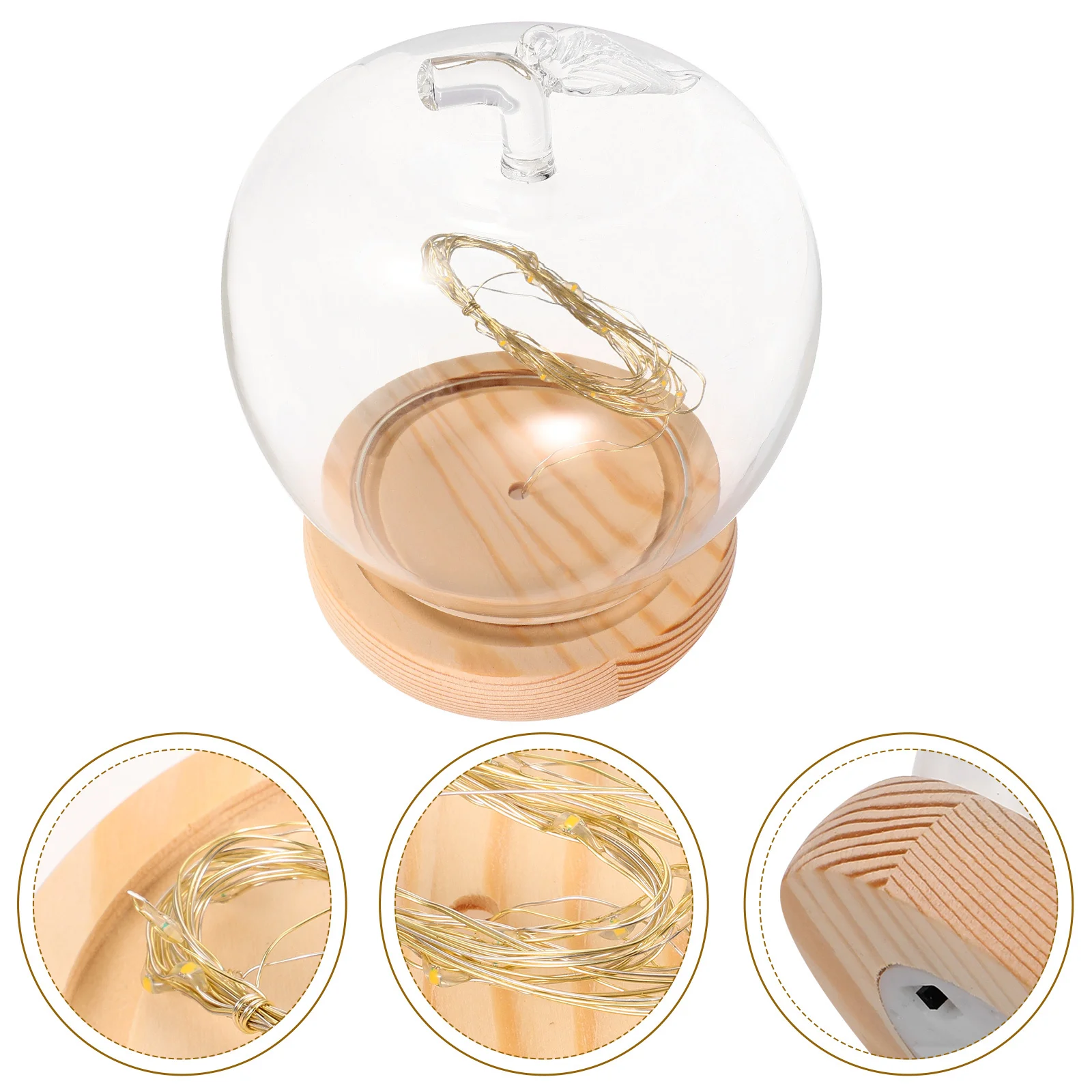 

Apples Glass Dome with Lighted Wooden Base Christmas Home Decor Glass Display Cover for Eternal Flowers Crafts Banquets