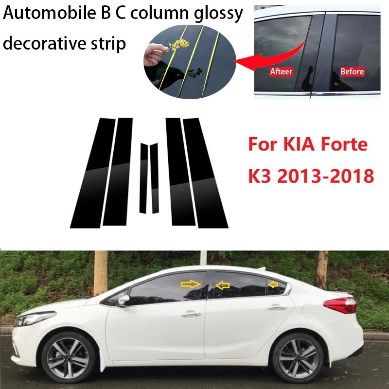 

6PCS Polished Pillar Posts Fit For KIA Forte K3 2013-2018 Window Trim Cover BC Column Sticker