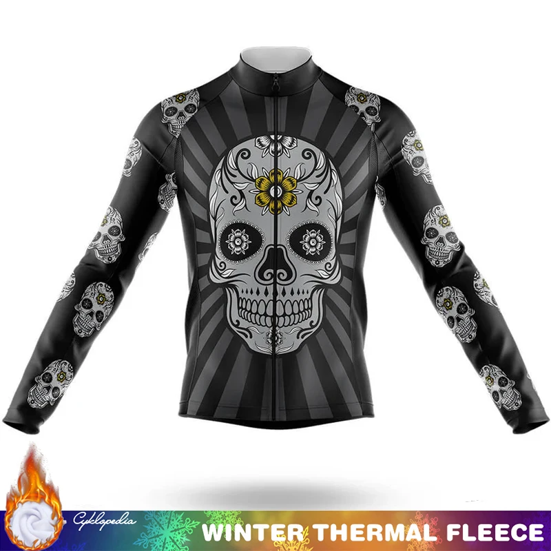 

Winter Thermal Fleece Cycling Jersey SKULL Men 2026 Clothing Jumper Retro Man Cycle Mountain Bikes Outfit Men's Long Sleeve Road