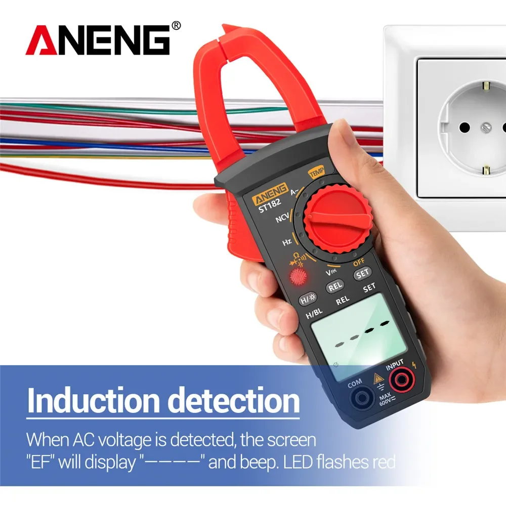 ANENG ST182 Digital Clamp Meter AC Current Multimeter DC/AC Voltage Ammeter Voltages Tester Amp Hz Capacitance NCV Ohm Test