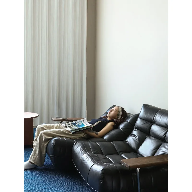 Sofa, medieval Bauhaus leather, oil wax leather, zero against the wall, adjustable electric function sofa