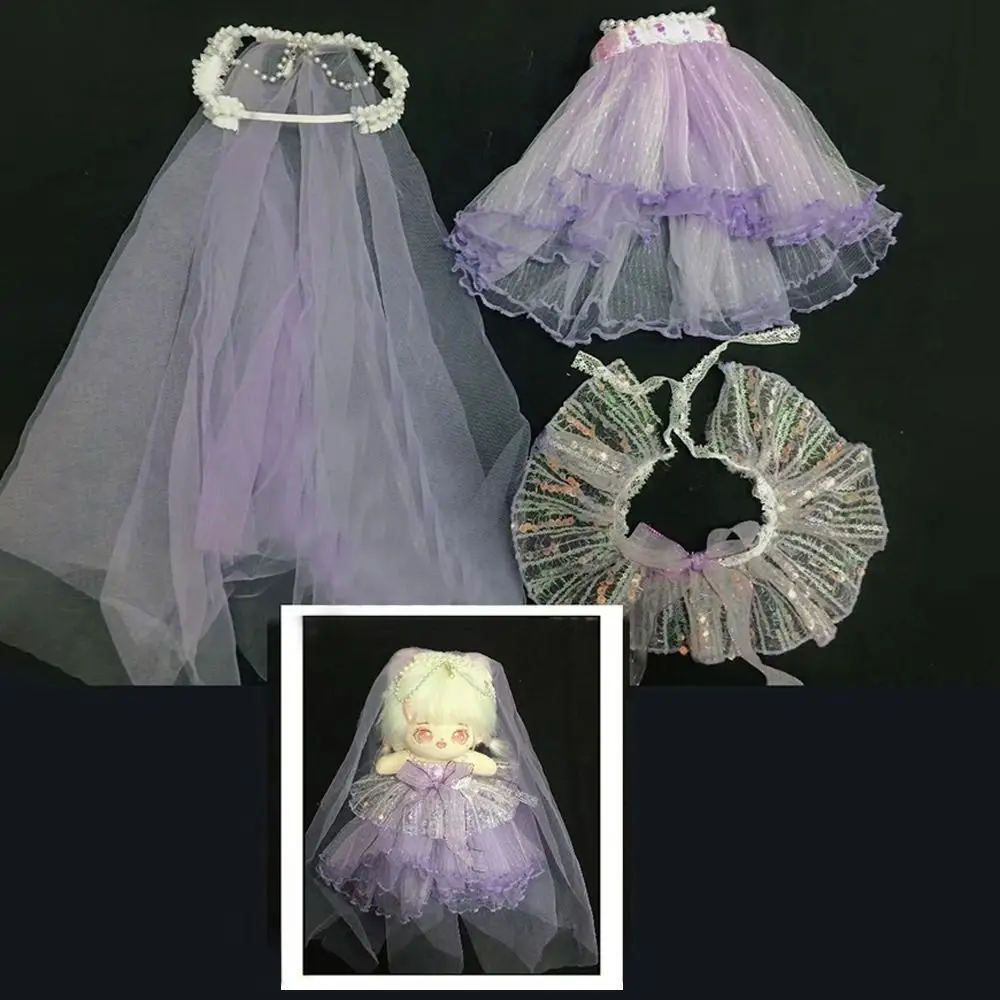 20CM Doll Clothes Blue Purple Headdress Miniature Formal Attire Playing House Changing Dressing Game