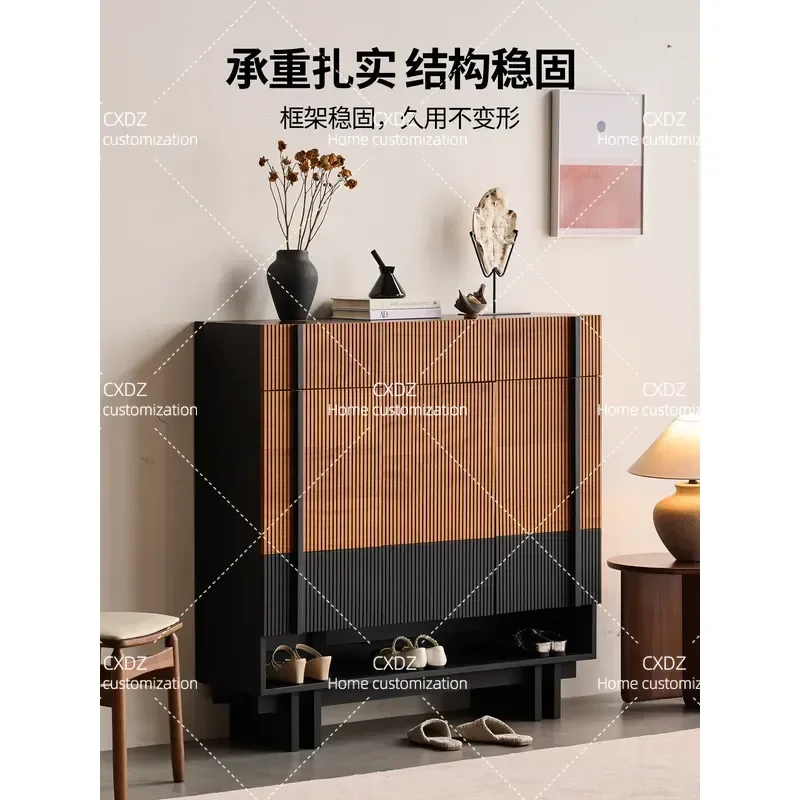 Medieval Solid Wood Shoe Cabinet Simple High End Entrance Hall Storage Cabinet for Home Entryway